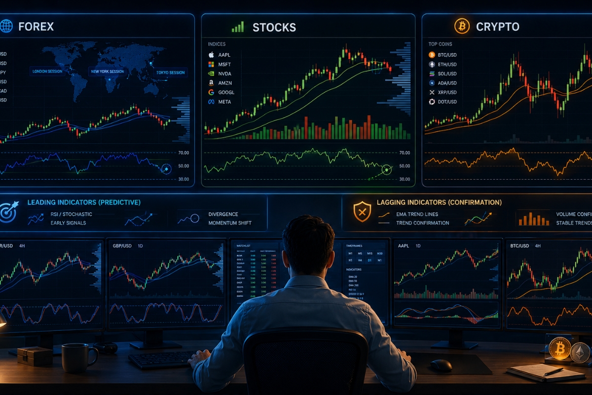 Applying indicators in forex, stocks and crypto markets