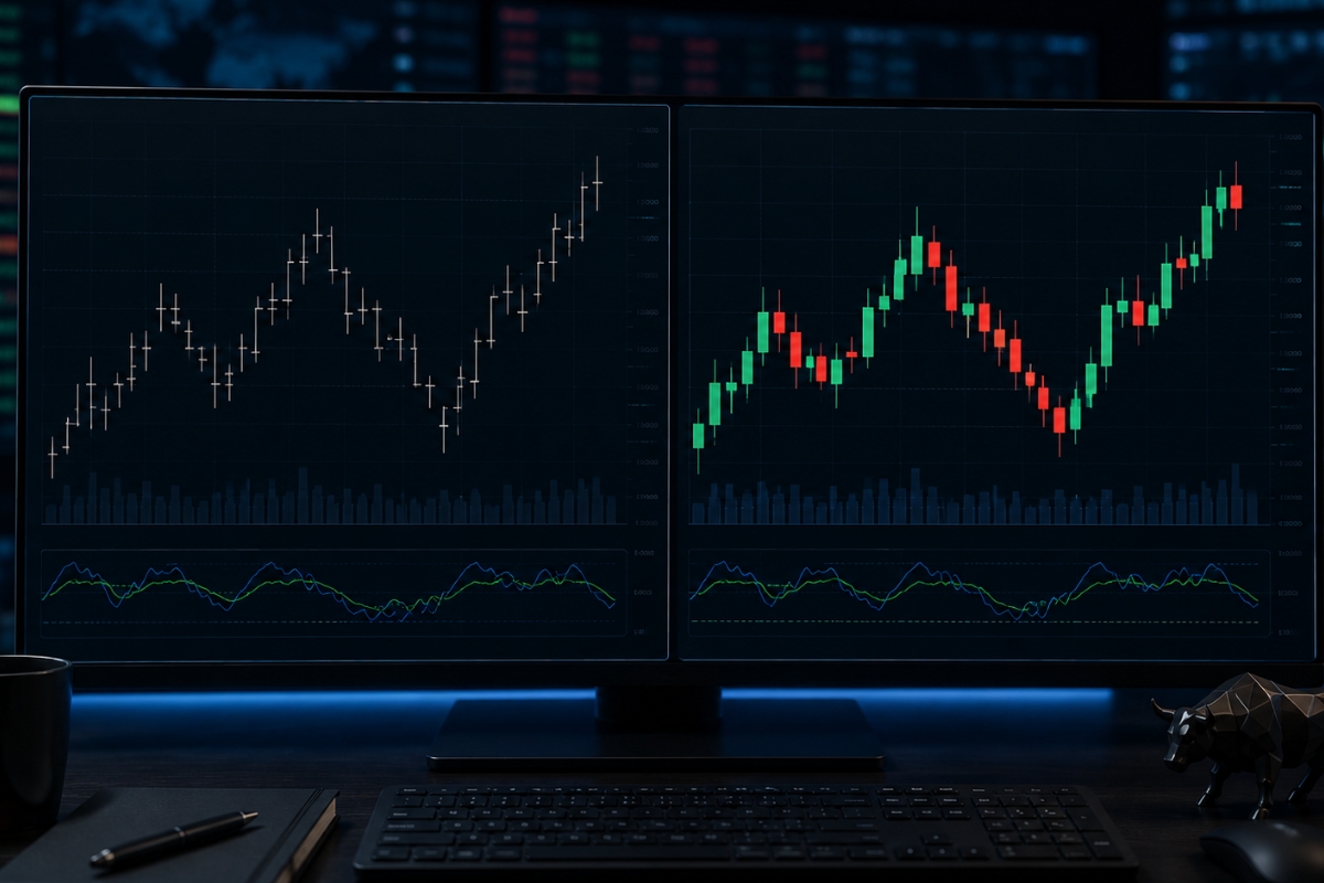 Comparison between bar charts and candlestick charts