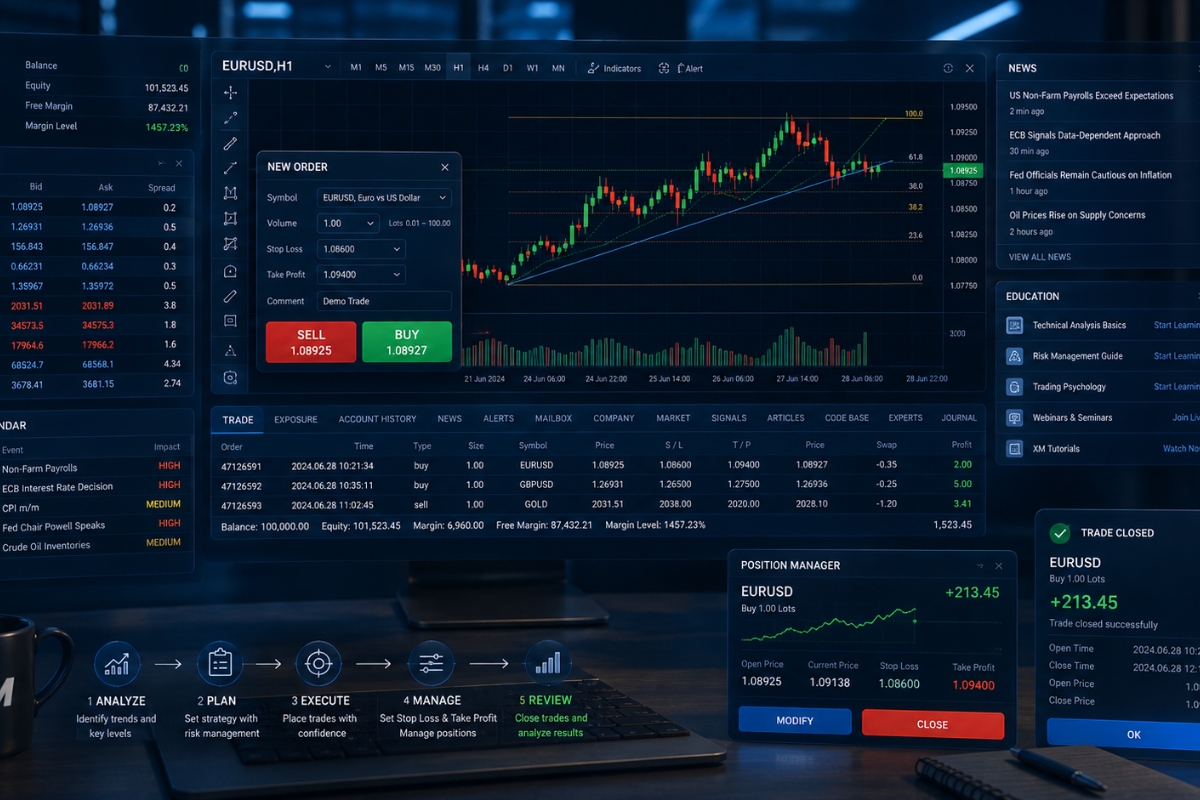 Demo Account XM trading process and platform usage