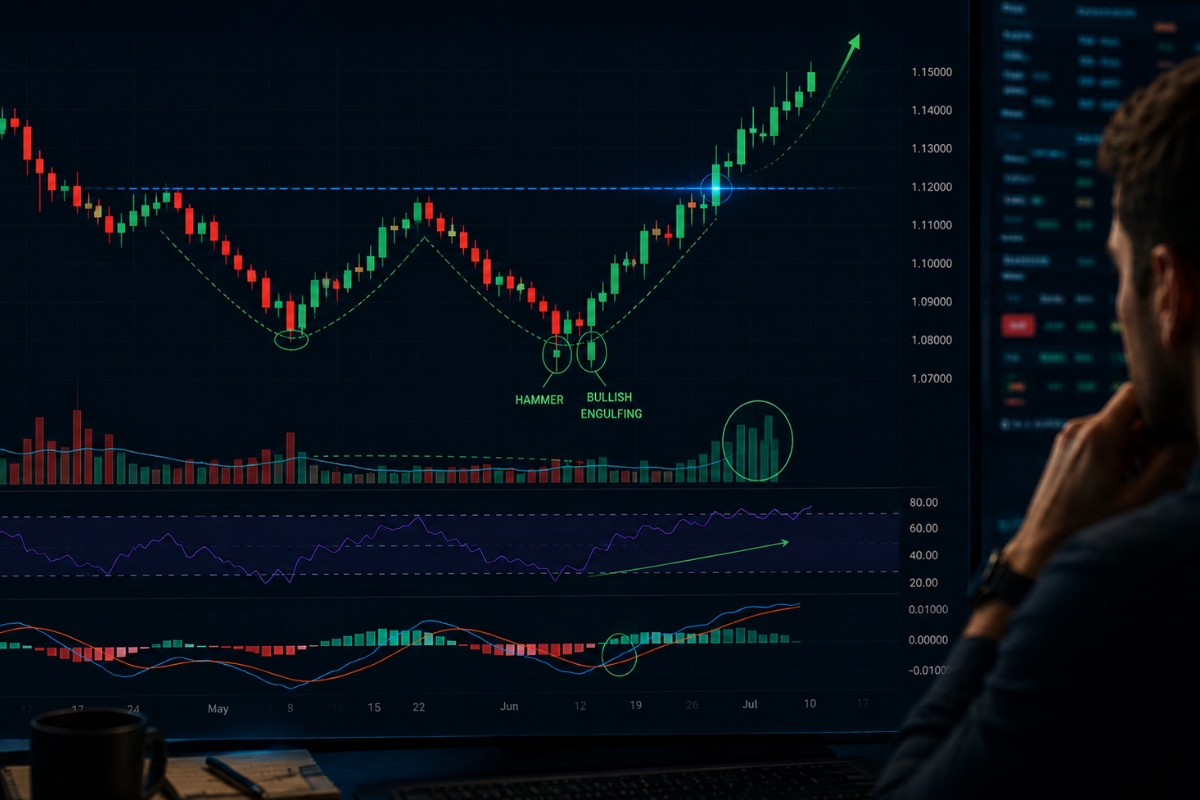 Double bottom pattern behavior and reversal signals