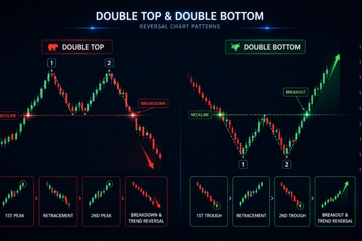 Double top and bottom chart pattern overview
