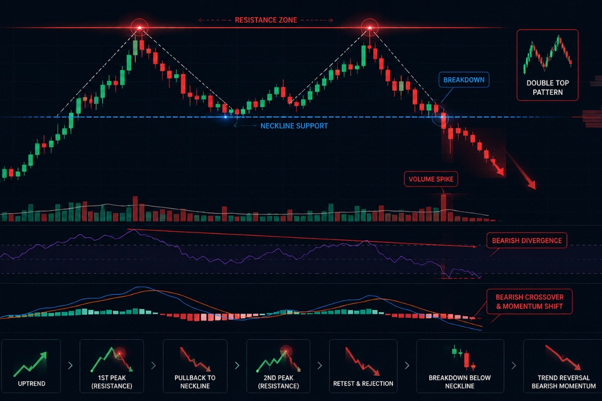 Double top pattern signals and confirmation factors