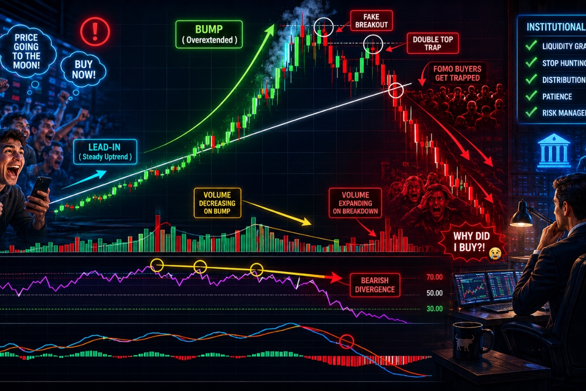 Market traps and false signals in bump and run pattern