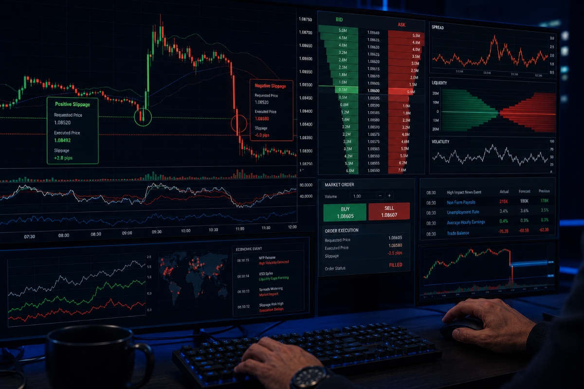 Price difference and types of slippage in trading