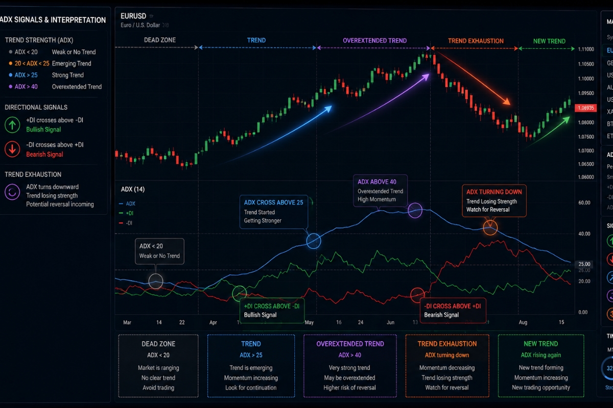 Signals and interpretation ADX indicator