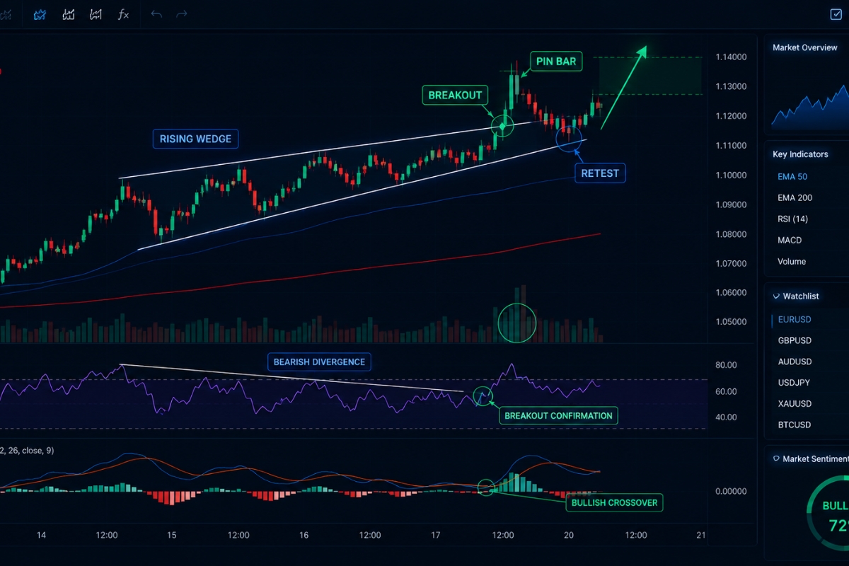 Trading signals and confirmation wedge pattern