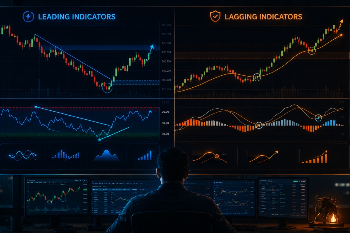 Trading signals from leading and lagging indicators