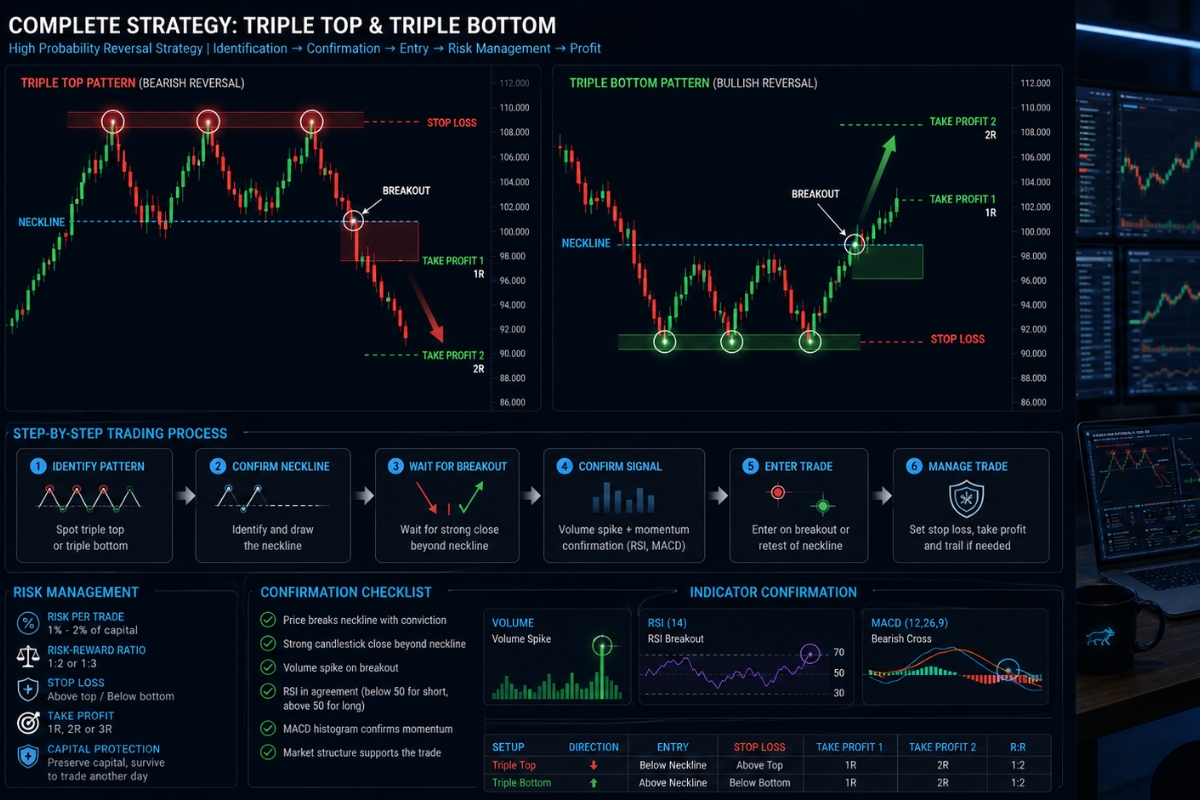 Trading strategy using triple top and bottom patterns