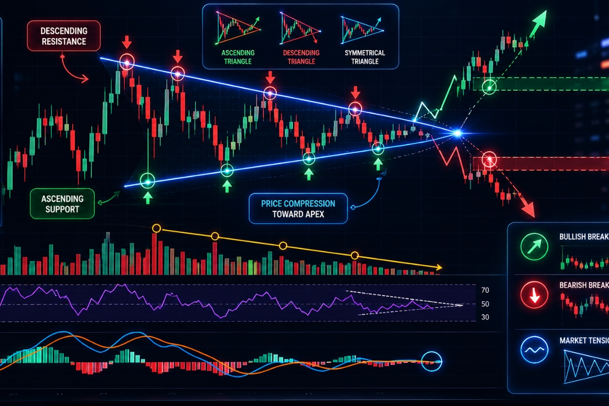 Triangle pattern structure in trading markets