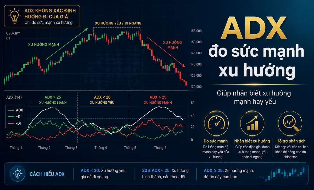 Chỉ báo ADX đo sức mạnh xu hướng trong phân tích kỹ thuật