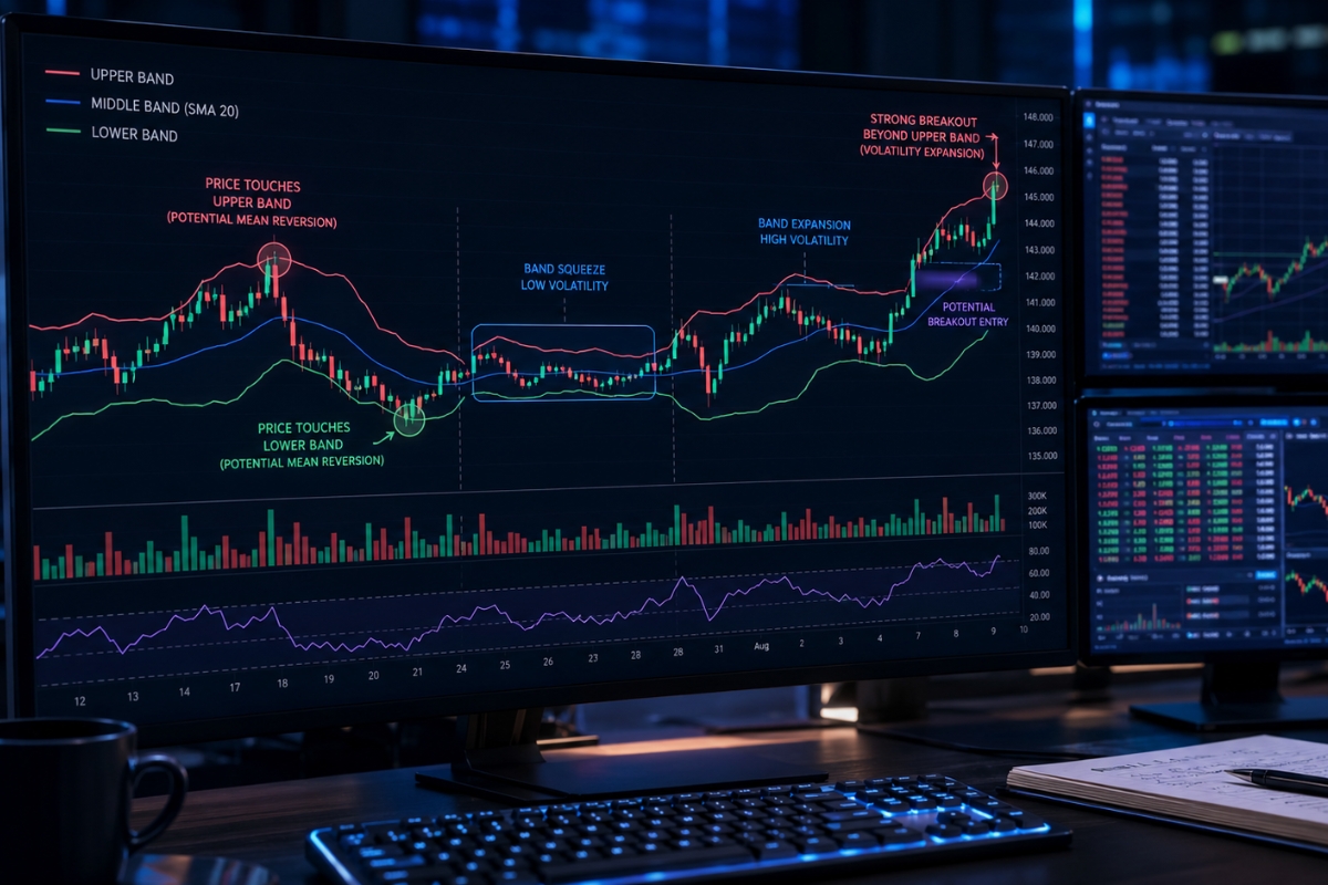 Bollinger Bands: Volatility Analysis, Reversion, Breakout Trading