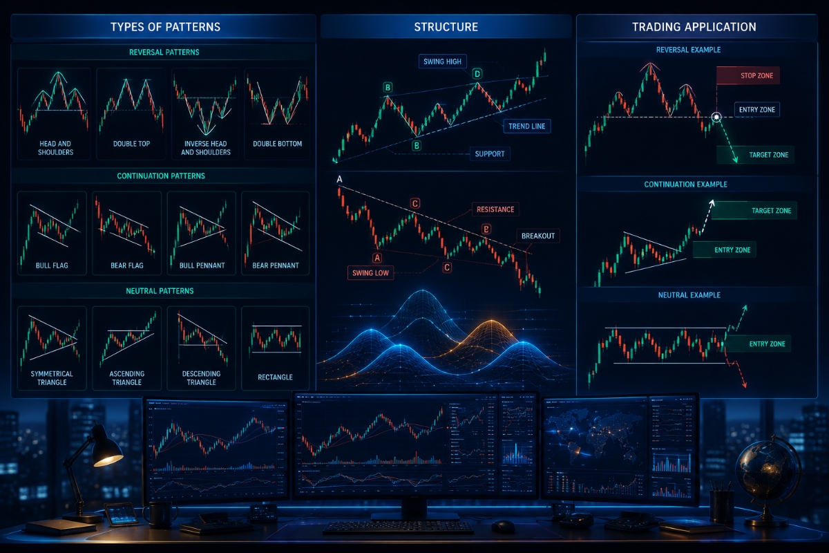 Chart Patterns: Types of patterns, Structure, Trading Application