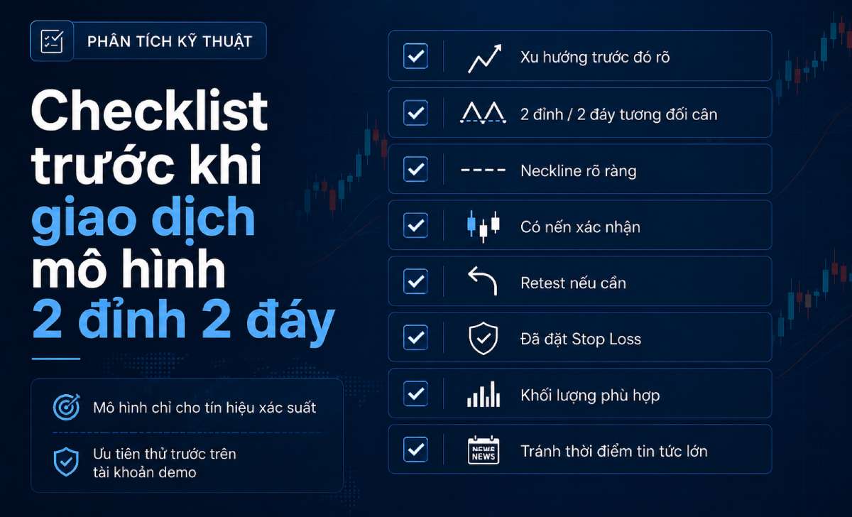 Checklist kiểm tra mô hình 2 đỉnh 2 đáy trước khi giao dịch Checklist kiểm tra mô hình 2 đỉnh 2 đáy trước khi giao dịch