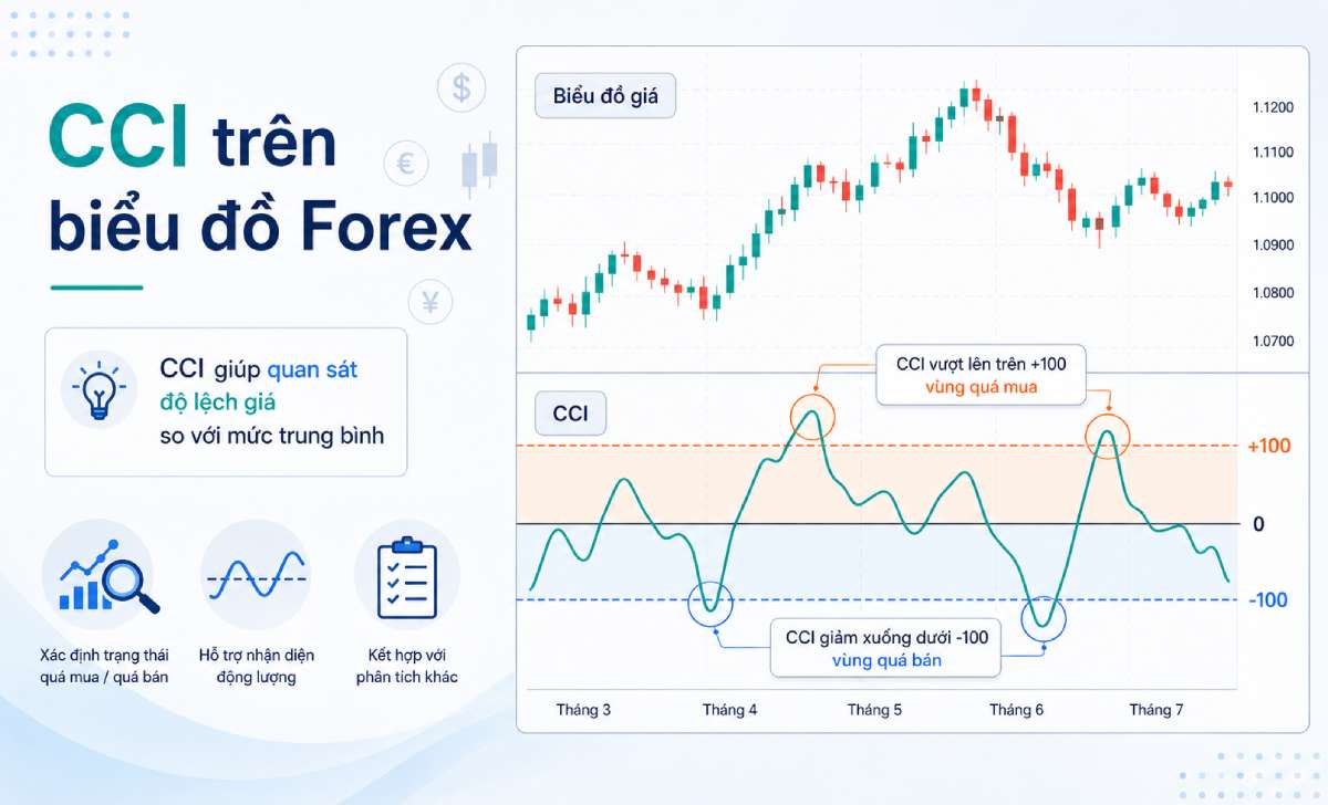 Chỉ báo CCI hiển thị dưới biểu đồ giá Forex Chỉ báo CCI hiển thị dưới biểu đồ giá Forex