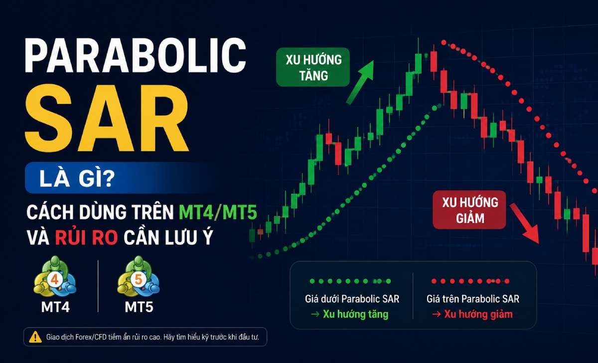 Chỉ báo Parabolic SAR với các chấm nằm trên và dưới giá Chỉ báo Parabolic SAR với các chấm nằm trên và dưới giá