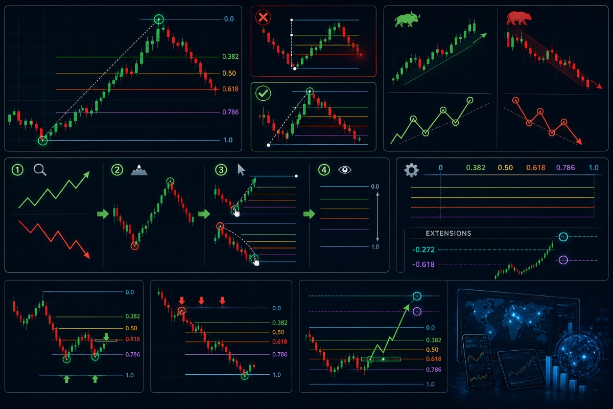 How to set up Fibonacci retracement on trading charts?