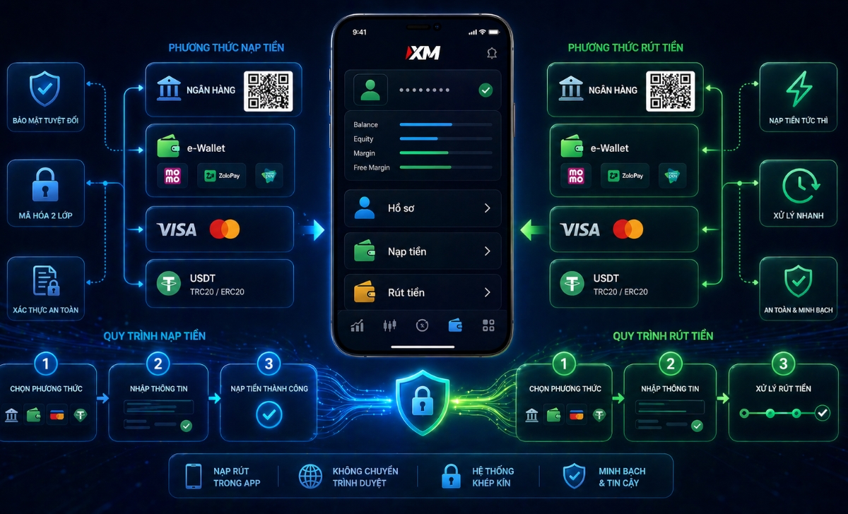 Hướng dẫn nạp rút tiền tích hợp ngay trong ứng dụng