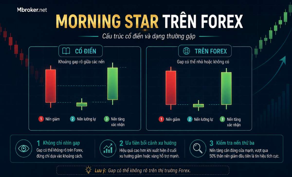 So sánh mô hình Morning Star cổ điển và Morning Star trên biểu đồ Forex