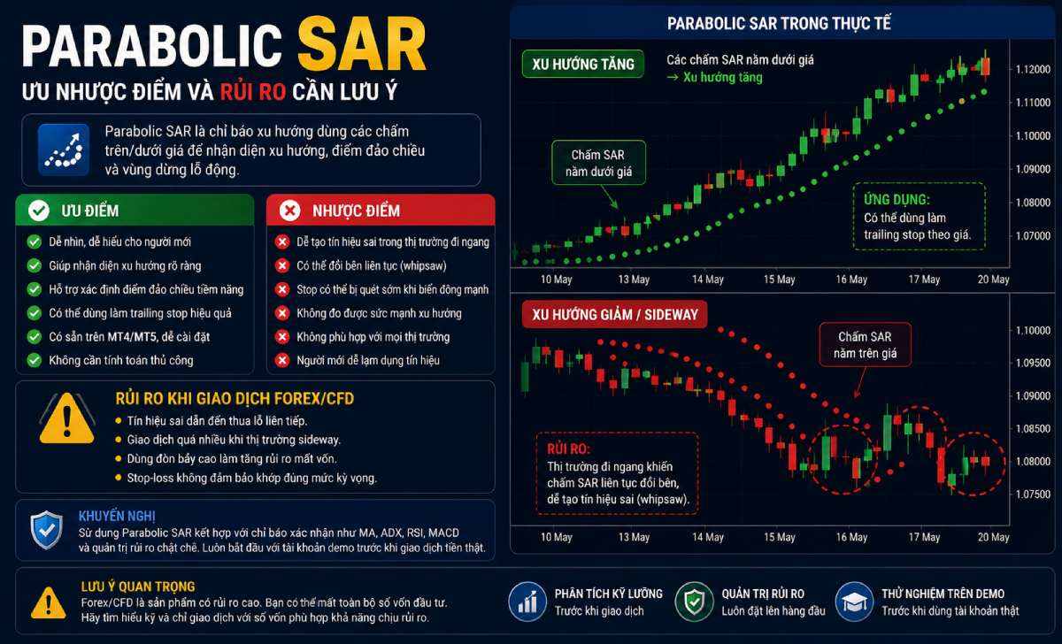 Parabolic SAR có thể tạo tín hiệu sai khi thị trường đi ngang Parabolic SAR có thể tạo tín hiệu sai khi thị trường đi ngang