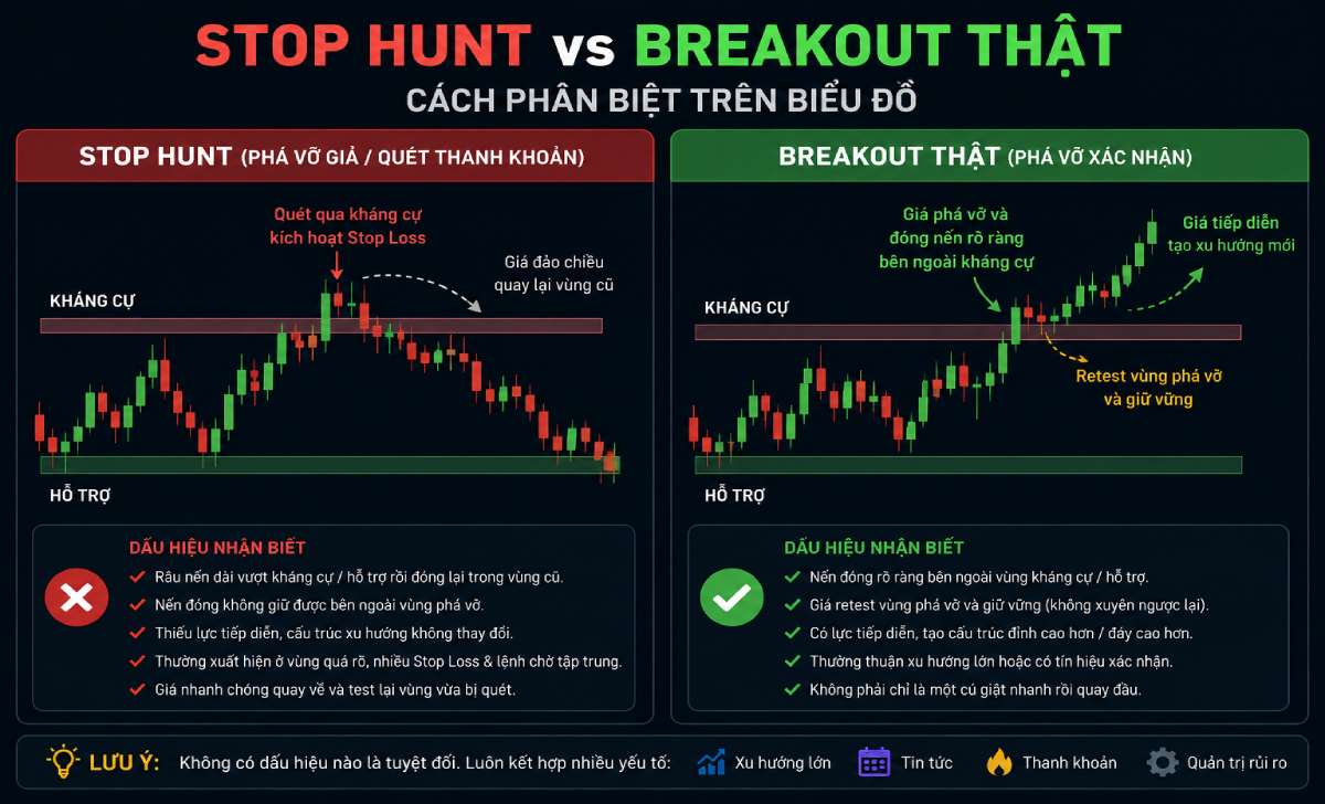 So sánh stop hunt và breakout thật trên biểu đồ Forex So sánh stop hunt và breakout thật trên biểu đồ Forex