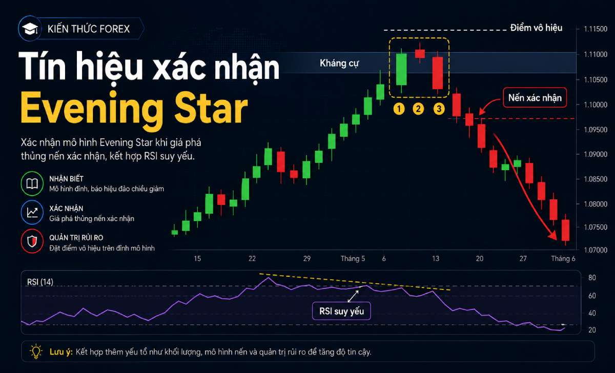 Các tín hiệu xác nhận mô hình Evening Star trên biểu đồ
