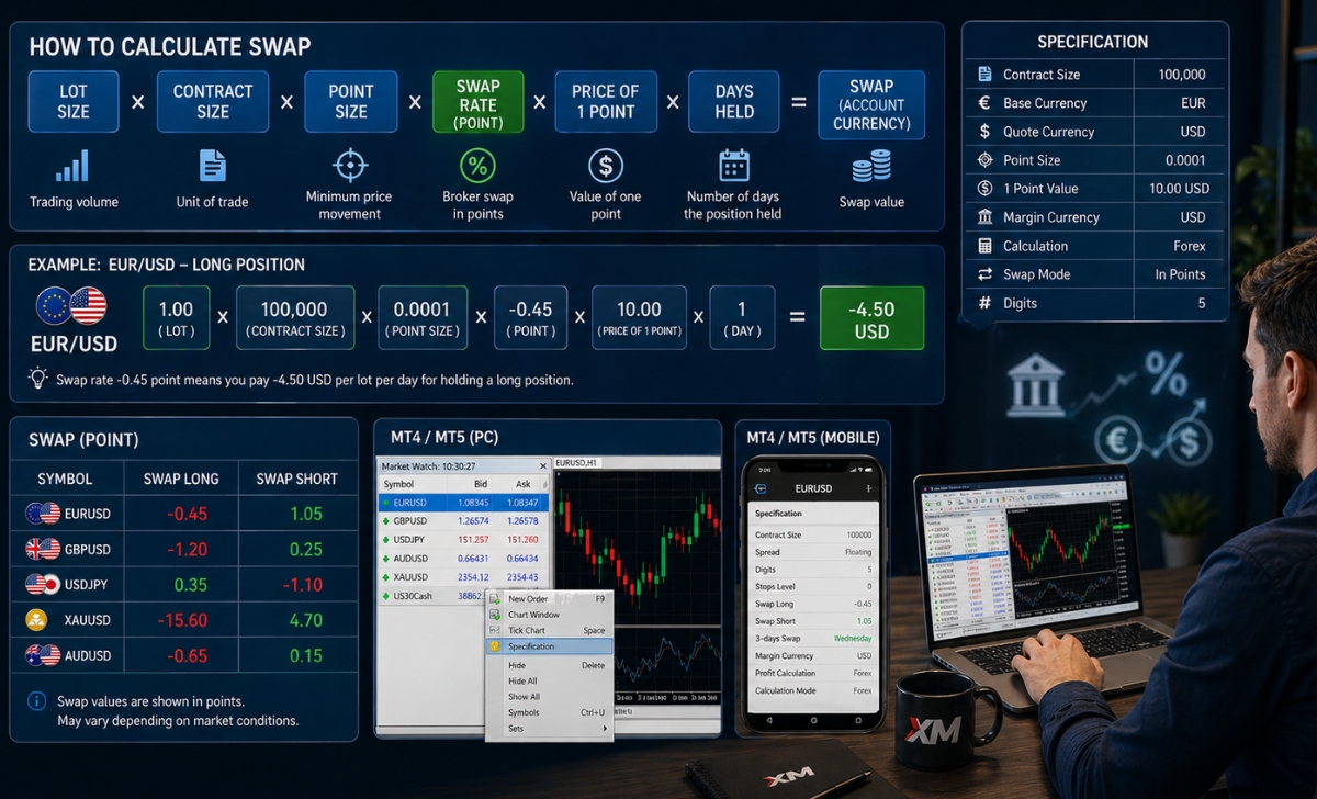 Hướng dẫn cách tính phí swap XM và xem bảng phí swap XM