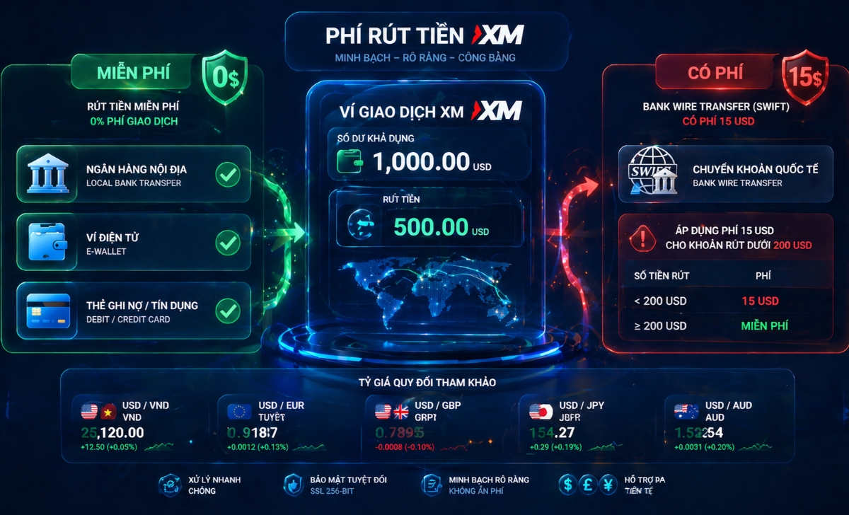 Sàn XM có miễn phí rút tiền không và biểu phí rút tiền XM