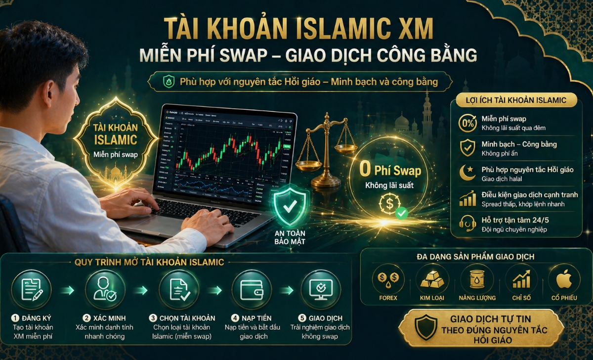 Tài khoản Islamic XM: Lợi ích, Tính năng miễn phí phí swap, Cách mở đơn giản