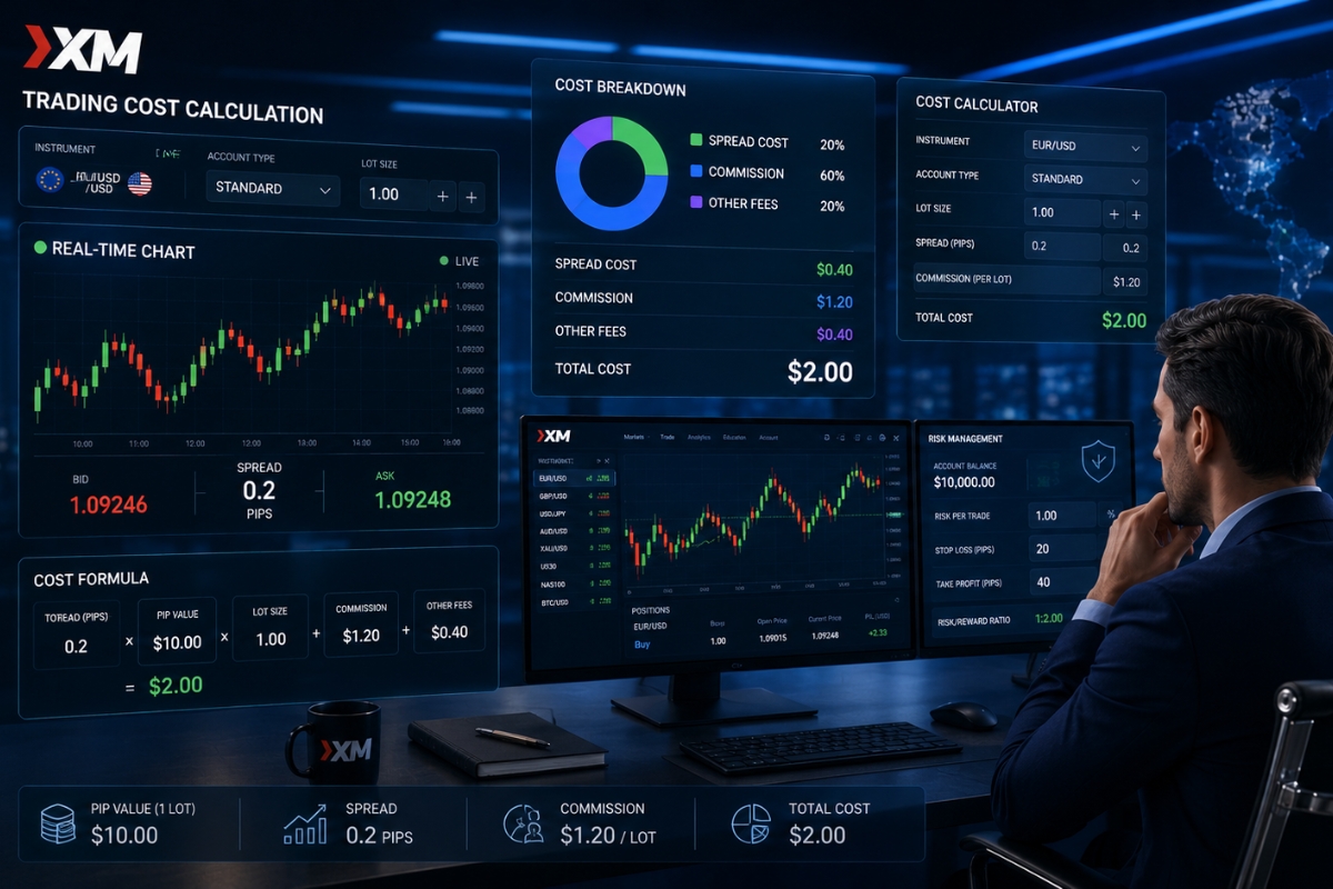 XM commission per trade and total cost calculation