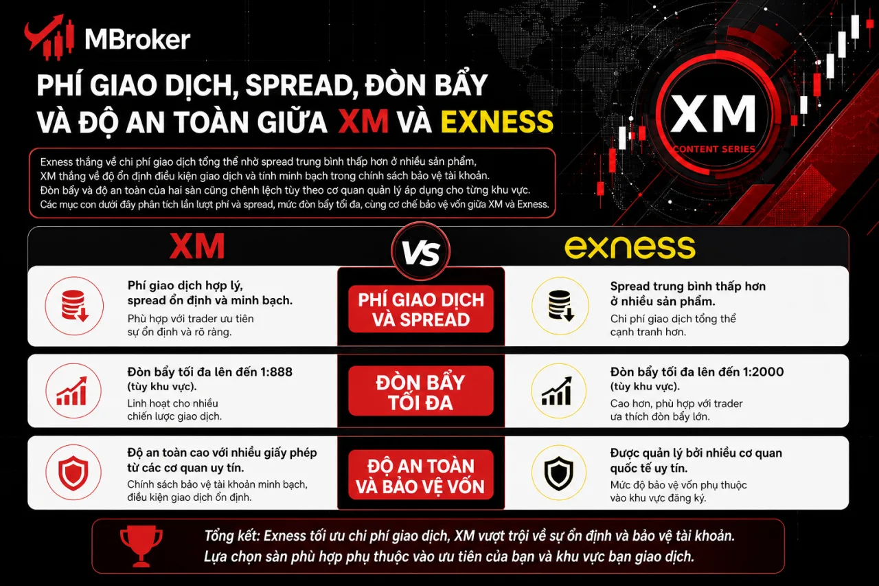 Phí Giao Dịch, Spread, Đòn Bẩy và Độ An Toàn Giữa XM và Exness Khác Nhau