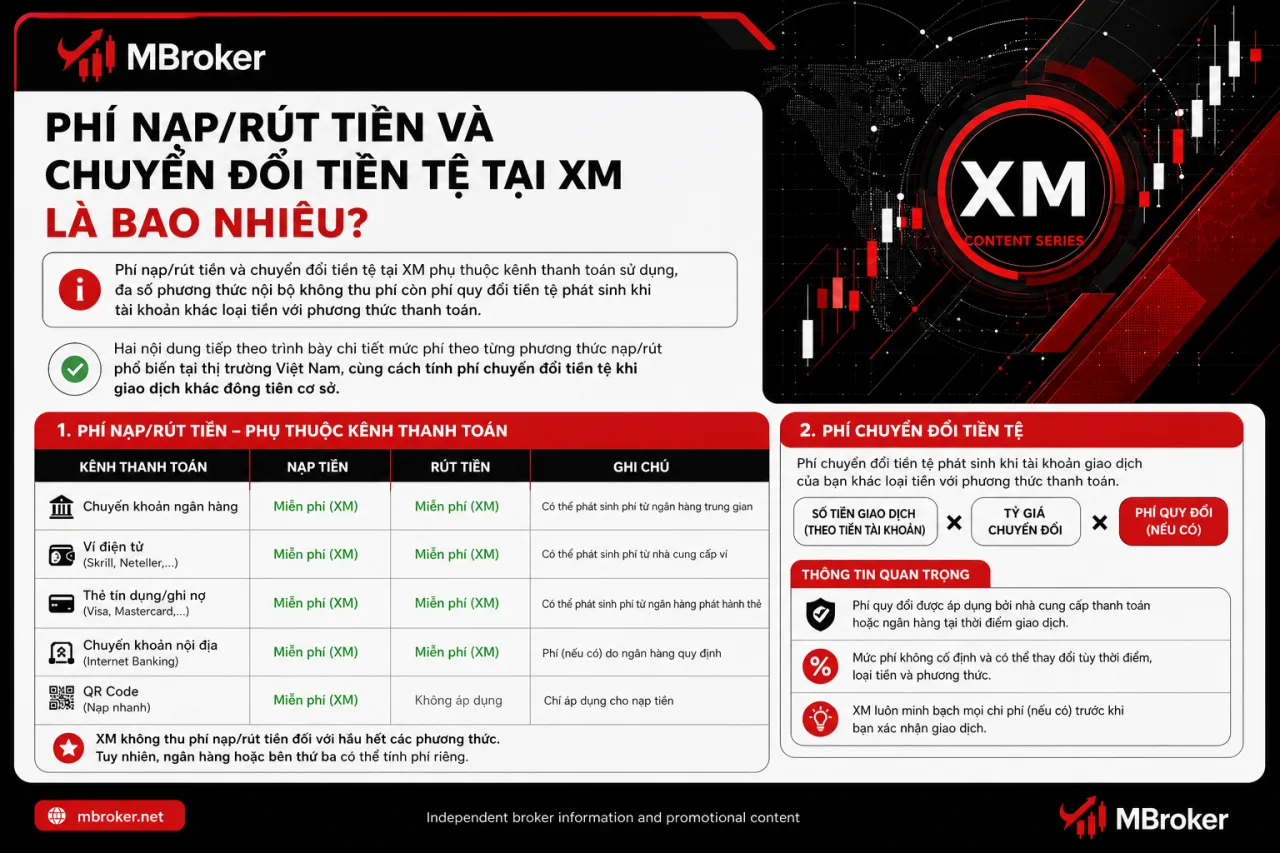 Phí nạp/rút tiền và chuyển đổi tiền tệ tại XM là bao nhiêu