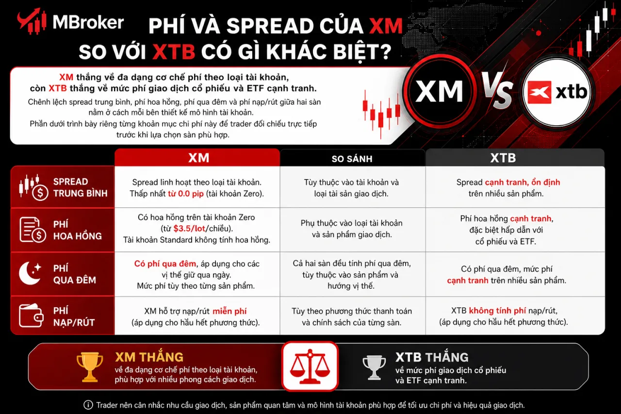 Phí và spread của XM so với XTB có gì khác biệt Phí và spread của XM so với XTB có gì khác biệt