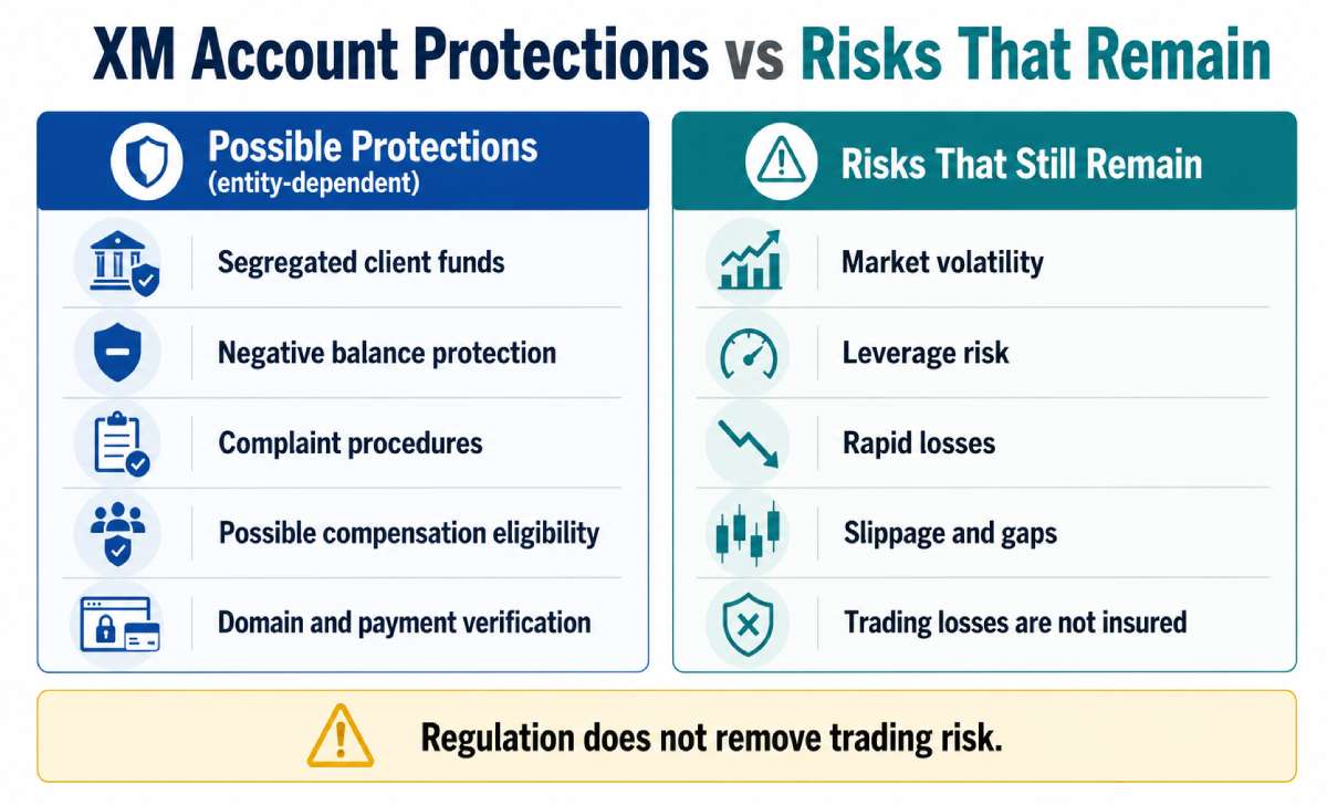Comparison of possible XM account protections and trading risks that remain